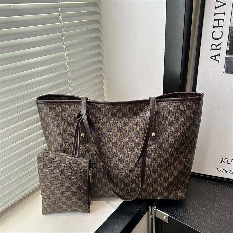 Large-capacity Letter Tote Bag Retro High-end Fashion Simple Light Luxury Shoulder Bag Commuting Travel Women's Underarm Handbag