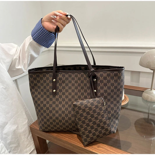 Large-capacity Letter Tote Bag Retro High-end Fashion Simple Light Luxury Shoulder Bag Commuting Travel Women's Underarm Handbag