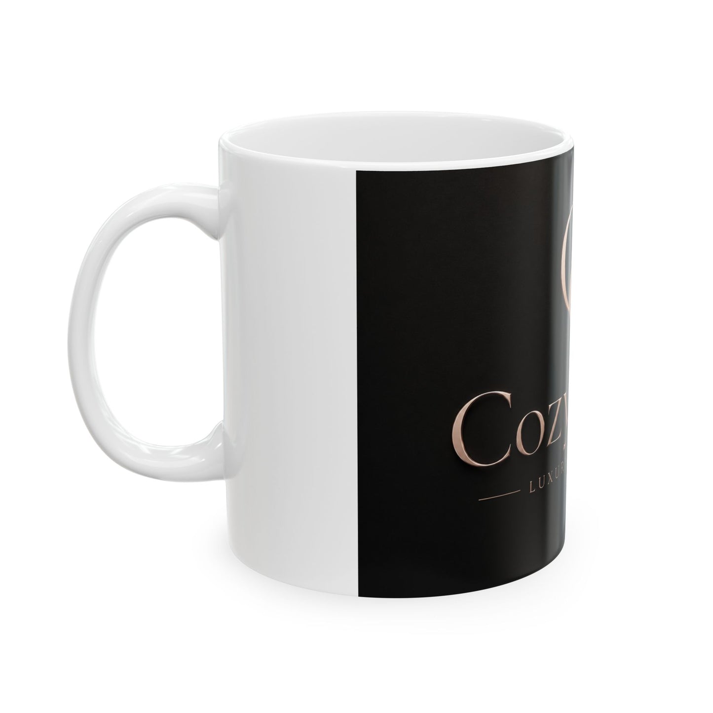 CozyCoder Luxury Collection Mug — Black Logo Ceramic Coffee Cup (11oz & 15oz)
