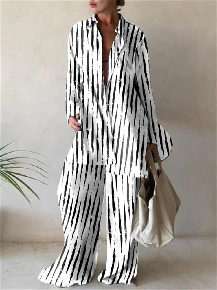 Wmstar Two Piece Set Women S-5XL Casual Print Long Top and Pants Sets Fall Clothes Outfits Matching Suit Wholesale Dropshipping