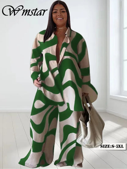 Wmstar Two Piece Set Women S-5XL Casual Print Long Top and Pants Sets Fall Clothes Outfits Matching Suit Wholesale Dropshipping
