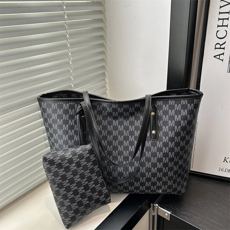 Large-capacity Letter Tote Bag Retro High-end Fashion Simple Light Luxury Shoulder Bag Commuting Travel Women's Underarm Handbag