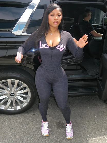 Sisterlinda Letter Print 2 Piece Set Women Zip Cardigan Hooded Crop Jacket+Skinny Leggings Hot Girls Wild Sporty Style Outfits