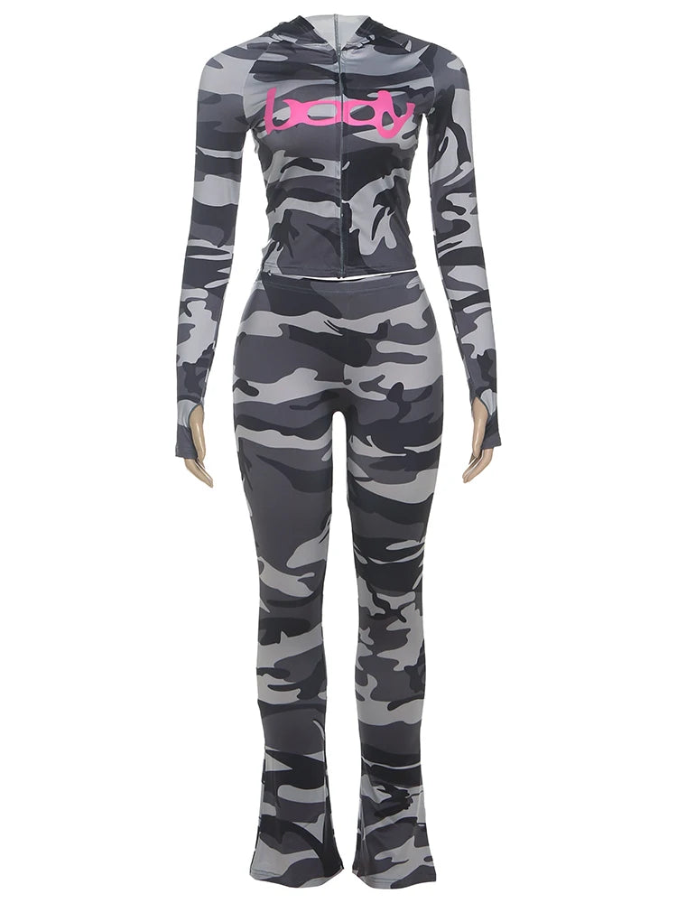 Sisterlinda Letter Print 2 Piece Set Women Zip Cardigan Hooded Crop Jacket+Skinny Leggings Hot Girls Wild Sporty Style Outfits