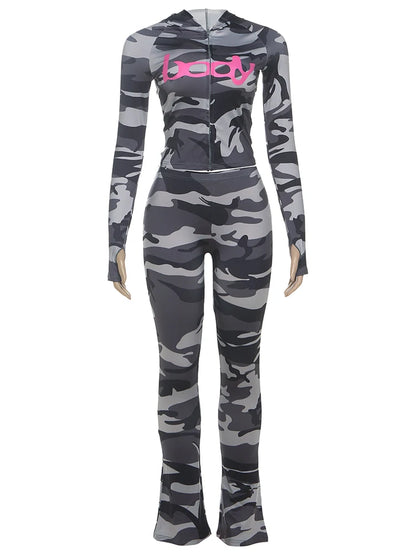 Sisterlinda Letter Print 2 Piece Set Women Zip Cardigan Hooded Crop Jacket+Skinny Leggings Hot Girls Wild Sporty Style Outfits
