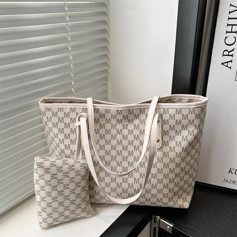 Large-capacity Letter Tote Bag Retro High-end Fashion Simple Light Luxury Shoulder Bag Commuting Travel Women's Underarm Handbag