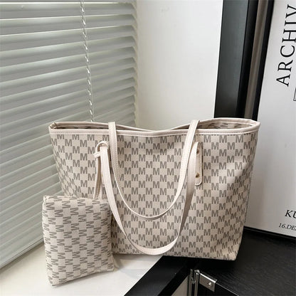 Large-capacity Letter Tote Bag Retro High-end Fashion Simple Light Luxury Shoulder Bag Commuting Travel Women's Underarm Handbag