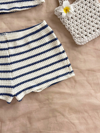 Women's Summer Striped Ruffled Back Top & Shorts Casual Set