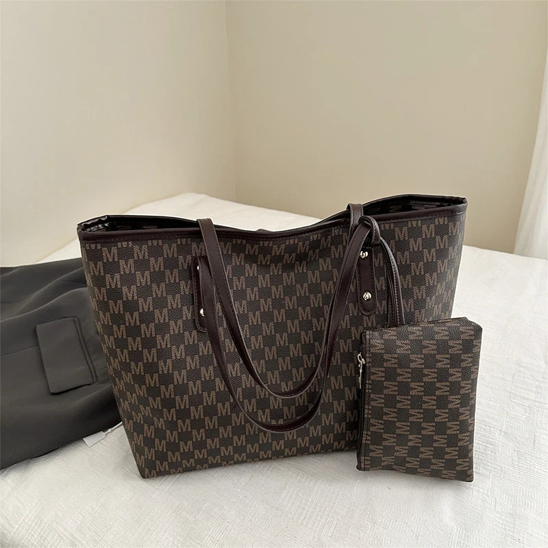 Large-capacity Letter Tote Bag Retro High-end Fashion Simple Light Luxury Shoulder Bag Commuting Travel Women's Underarm Handbag
