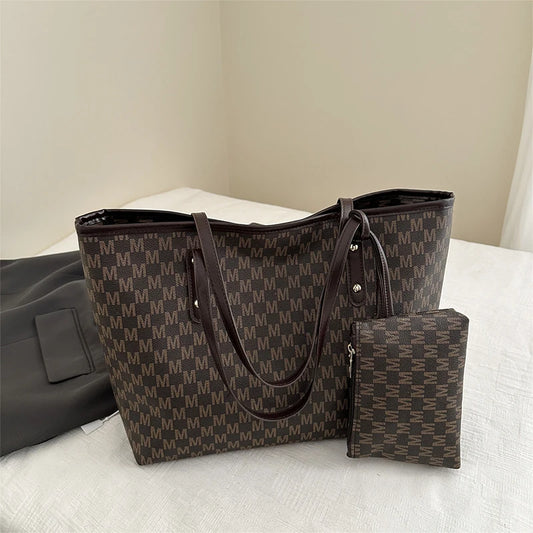 Large-capacity Letter Tote Bag Retro High-end Fashion Simple Light Luxury Shoulder Bag Commuting Travel Women's Underarm Handbag